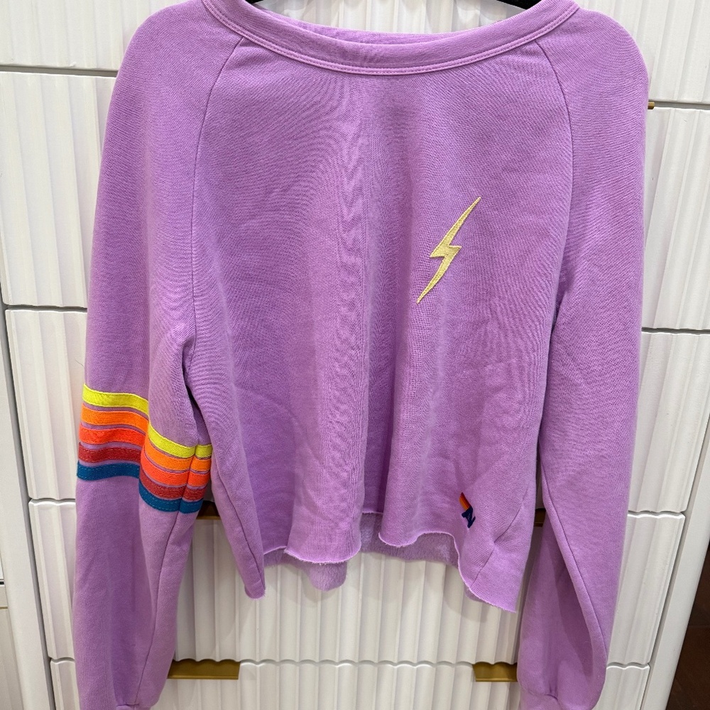 PURPLE AVIATOR NATION CROPPED SWEATSHIRT